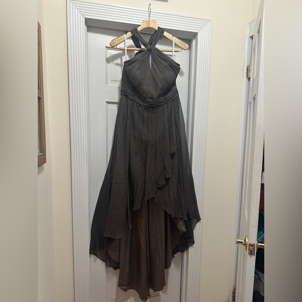 Jenny Yoo High Low Halter Dress in Brown